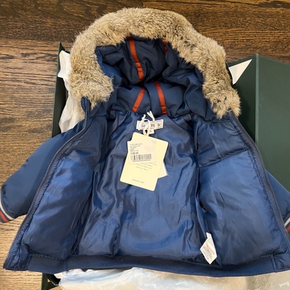 NWT Tartine et Chocolate Fur-Trim Hooded Parka NAVY (3-36 Months) - Picture 2 of 2